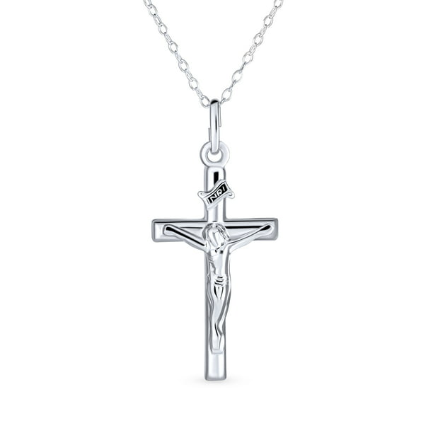 925 Sterling Silver 3-D Polished Cross Religious Charm Pendant 